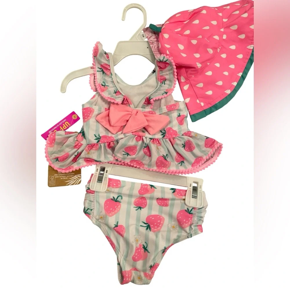 Tommy Bahama Kids  Pink/White   Strawberry Swim Set with Hat 12 months